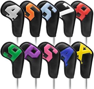 Barudan Golf Iron Club Head Covers Set Headcovers for Callaway Ping S5 - Big Colorful Number - Long Neck - Black Pu Leather fits Small Standard Oversized Golf Clubs 10pcs/Pack (Black+Color Number)