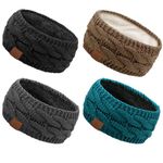 DRESHOW 4 Pack Women Soft Stretch Winter Headbands Fuzzy Fleece Lined Ear Warmer Knit Thick Warm Crochet Headband Gifts Winter Accessories