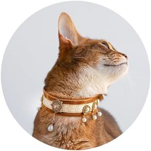 European Vintage Handmade Velvet Cat Choker Collar (XS (6.7", 4.4 lbs), Brown-Pearl)