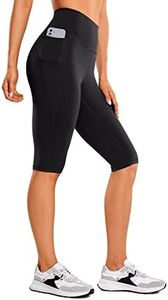 CRZ YOGA Women's Butterluxe Capri Workout Leggings - 13" High Waisted Knee Length Yoga Running Cycling Leggings with Pockets Black 8