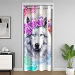 Wolf Door Curtains for Door Window, Lotus Tie Dye Doorway Curtain, Safari Animal Darkening Curtain, Green Eyes Mandala Flower Exotic Marble Closet Curtain for Bedroom Door (1 Panel, 59" W X 80" L)