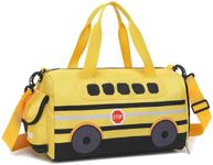 Kids Duffle Bag for Boys Water Resistant Small Gym Bag Overnight Weekender Travel Tote with Shoe Compartment and Wet Pocket, School Bus Yellow