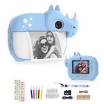 CAMCLID - Instant Camera for Kids, 1080P HD Digital Camera for Boys Girls with Printing Paper and 32G TF Card, Selfie Camera and 10x Zoom Video with DIY Color Pens, Gift for 3-12 Year Old Kids (Blue)