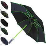 COLLAR AND CUFFS LONDON - 60mph Windproof Golf Umbrella - Extra Strong - StormDefender Jumbo - Green Reinforced Fiberglass Frame - For 1 or 2 Persons - Auto Open Non Slip Handle - Black - Mens Womens