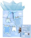 Loveinside Baby Boy Gift Bag with Tissue Paper and Greeting Card for Baby Shower, New Parents, and More - 16.5" x 12.6" x 5.7", 1 Pcs