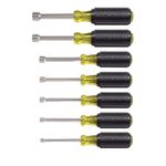 Klein Tools 631 Tool Set, Nut Driver Set w/Hex Nut Sizes 3/16, 1/4, 5/16, 11/32, 3/8, 7/16 and 1/2-Inch on 3-Inch Full Hollow Shaft, 7-Piece