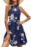 OUGES Women's Sleeveless Halter Neck Summer Floral Print Dress Casual Cotton Sundress(Floral-40,S)