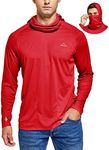 Willit Men's Sun Protection Hoodie UPF 50+ Fishing Hiking Shirt Long Sleeve SPF UV Shirt Rash Guard Lightweight Red L