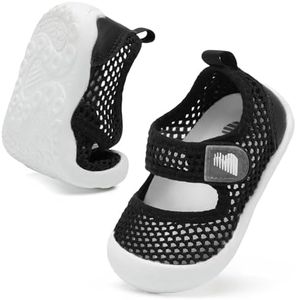 BARERUN Toddler Boys Girls Slides Sandals for Swim Beach Kids Water Shoes Casual Slippers Wide Barefoot Sandals Black Size 9.5-10