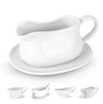 Kook Gravy Boat & Saucer, 17 oz, Ceramic Serving Dish, Dispenser with Tray for Sauces, Dressings and Creamer, Large Handle, Microwave and Dishwasher Safe, White (Classic Gravy Boat)