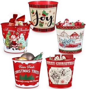 Putuo Decor Christmas Metal Buckets, 5 Pieces Christmas Decorations Galvanized Tin Buckets Beverage Tub, Herb Garden Bucket for Party Home Table Centerpieces Holiday Christmas Decor