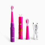 AGARO REX Sonic Kids Electric Toothbrush, 3 Brushing Modes, 2 Brush Heads, 38000 Strokes/Min, IPX7 Water Resistant, Soft Bristles, Rechargeable Battery Lasts Up To 21 Days, Power Tooth brush, (Purple)