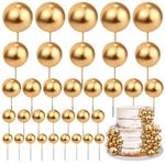 55 Pieces Mini Balls Cake Toppers 5 Sizes Foam Ball Cake Picks Cake Decorations Gold Color Mini Balloons Stick Cake Cupcake Toppers for Xmas Baby Shower Girl Birthday Party Supplies (Size1.5-4Cm)