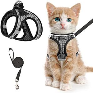 SALFSE Cat Harness and Leash for Walking Escape Proof, Adjustable Kitten Vest Harness Reflective Soft Mesh Puppy Harness for Outdoor, Comfort Fit, Easy to Control (Grey, L)