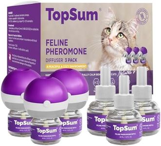 TopSum Cat Pheromones Calming Diffuser: Premium Pheromone Diffuser for Cats - Cat Pheromones Diffuser - Cat Calming Diffuser - Cat Calming Pheromone Diffuser (3 diffusers+ 3 Refills)