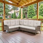Belord 6-Seater Outdoor Sectional Sofa L Shaped Couch Patio Conversation Furniture Set, PE Wicker Patio Sectional Sofa with Removable Beige Cushion for Deck Sunroom Backyard
