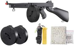 Airsoft Tommy Thompson Submachine Gun WW2 Chicago Typewriter Full Auto Electric SMG AEG with Extra Drum Magazines, Battery and Charger (Black)