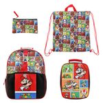Super Mario Bros. Character Tile Kids 14" Backpack and Lunch Bag 4 Piece Set