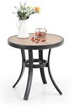 PHI VILLA Outdoor Round Side Table, Small Wood Table Top End Table Coffee Bistro Table with Metal Frame for Indoor/Outdoor Use