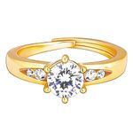 GIVA 925 Silver Golden Sparkling Solitaire Ring, Adjustable | Gifts for Women and Girls | With Certificate of Authenticity and 925 Stamp | 6 Months Warranty*