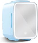 YASHE Mini Fridge for Bedroom, Skincare Fridge with LED Light Mirror, 4L Small Fridge Portable,110V AC/ 12V DC Thermoelectric Warmer & Cooler for Car Office Dorm (Blue)