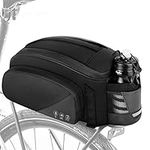 WOTOW Bike Rear Rack Bag, 12L Waterproof Reflective Bicycle Trunk Bag, Cycling Rear Seat Carrier Backseat Storage Luggage with Water Bottle Holder, Shoulder Strap for MTB Bike E-Bike