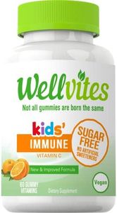 Wellvites Sugar Free Kids Immune Daily Gummy Vitamins - Vegan, Non-GMO - Vitamin C Gummies for Kids Immune Support – No Artificial Sweeteners, Gluten Free, Gelatin Free - 60 Count (30 Day Supply)