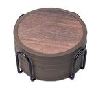 Absorbent Coasters for Drinks with Holder - 6packs, Silicone Coaster with Soft Felt Insert (4.3 inch Coasters with 4.5 inch Holder, Dual-Sided Wooden Style Patterns)