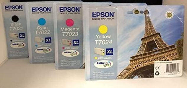 Epson Lot de 4 cartouches d'encre d'origine T7021 T7022 T7023 T7024 XL Tour Eiffel pour Workforce Pro WP4015, WP4025, WP4095, WP4515, WP4525, WP4535, WP4545, WP4595