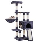 Heybly Cat Tree Cat Tower for Indoor Cats Multi-Level Cat Furniture Condo with Feeding Bowl and Scratching Board Smoky Gray HCT010MG