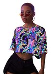 Floerns Women's Casual Reflective Short Sleeve Round Neck Crop Tops T Shirts Multi S