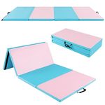 GYMAX Gymnastics Mat, 8' x 4' x 2" Folding Exercise Mat Thick w/ Carry Handles & Sturdy Stitching Waterproof PU Leather Cover, Tumbling Mat for MMA Yoga Stretching Aerobics Martial Arts Home Gym, Trifold