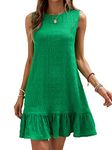 SOLY HUX Women's Ruffle Hem Sleeveless Tank Dress Round Neck Casual Smock Summer Mini Dresses, Solid Green, Large