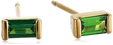 Amazon Collection 18K Yellow Gold Plated Sterling Silver Baguette Cut Green Cubic Zirconia Stud Earrings