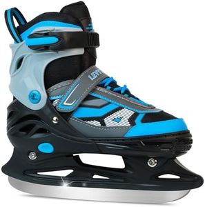 LEVYTEMP Adjustable ice Skates for Kids Boys Girls, 4 Size Triple Protection Beginner Figure Blades with Ankle Support for Outdoor and Rink,Blue