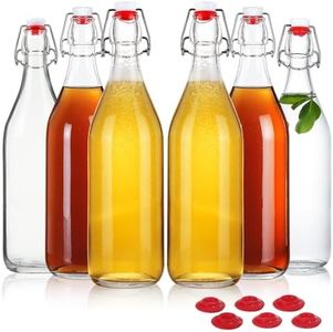 Swing Top Glass Bottles 32oz Flip Top Beer Brewing Bottle with Stopper for Home Brewing 2nd Fermentation,Kombucha,Kefir,Vanilla Extract,Juice,Tea,Beverages,Soda,Oil,Vinegar,Limoncello,Wine 6 Pack