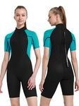 REALON Shorty Wetsuit Women and Men 3mm, 2mm Short Sleeves Neoprene Surfing Wet Suits, Adult Shortie for Snorkeling, Kayaking, Boarding, Swimming (3mm Shorty Women Blue, 4X-Large)