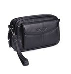 Hebetag Leather Clutch Purse Long Wallet for Men Phone Organizer Holder Wrist Bag Day Pack Business Handbag Black