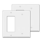 [2 Pack] BESTTEN 2-Gang Combination Wall Plate, Decorator Switch Cover and Blank Plate Cover, 1-Decor/1-Blank, Standard Size, Unbreakable Polycarbonate, White