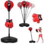 GYMAX Punching Ball, Inflatable Free Standing Boxing Ball with Boxing Gloves, Air Pump and Holder, Height-adjustable Punching Bag for Children & Teenagers & Adults (81-123cm)