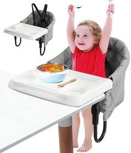 Portable High Chair Baby, Folding Baby Hook On Seat with 5-Point Safety Harness, Baby Table Seat with Removable Tray with Storage Bag,for Young Children Eating and Feeding for Home and Travel (Grey)