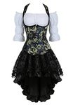 Hengzhifeng Corset Carnival Costumes Steampunk Strap Boned Bustiers Skirt with Pirate Blouse Set (Large,Blue)