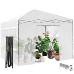 GiantexUK Walk In Greenhouse, Height Adjustable Pop-up Growhouse with PE Cover, Roll up Windows & Zipper Door, Steel Frame Portable Plant House for Garden Backyard (300x300x255-275cm,4 Windows, White)