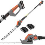 Terratek Cordless Hedge Trimmer Long Reach 20V 1HR Fast Charge, 2.4m Telescopic Hedge Trimmer Cordless Hedge Cutter with 2x Batteries, Shoulder Strap and Charger Included