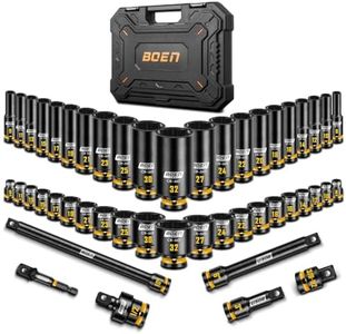 boen 48PCS 1/2” Drive Metric Socket Set, Impact Deep&Shollow Socket(8mm-32mm), for Lug Nut Use, 6-Point with Yellow Embossed Marking, CR-MO