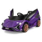 COSTWAY 12V Kids Electric Ride on Car with Remote Control, LED Lights, MP3, Music, Spring Suspension, Licensed Lamborghini Battery Powered Toy Vehicle for Boys and Girls (Purple)