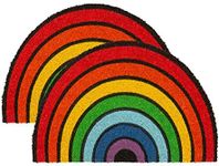 Nicola Spring Coir Half Moon Door Mats - Natural Coconut Indoor Outdoor Welcome Mats - 60 x 40cm - Rainbow - Pack of 2