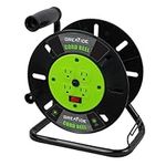 GREATIDE Heavy Duty Extension Cord Storage Reel with 4Grounded Outlets, 10A Circuit Breaker, Retractable Hand Wind, Portable Empty Hand Crank Open Cord Reel for 12/3 14/3 16/3 Gauge Power Cord, Green