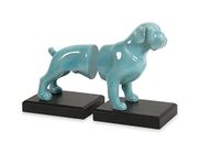 IMAX Set of Two Walker Dog Bookends Turquoise/Black Blue