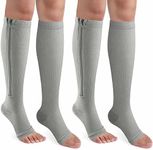 CASMON 2 Pairs Zipper Compression Socks for Women & Men, 15-20 mmHg Open Toe Knee High Support Socks for Varicose Vein Edema